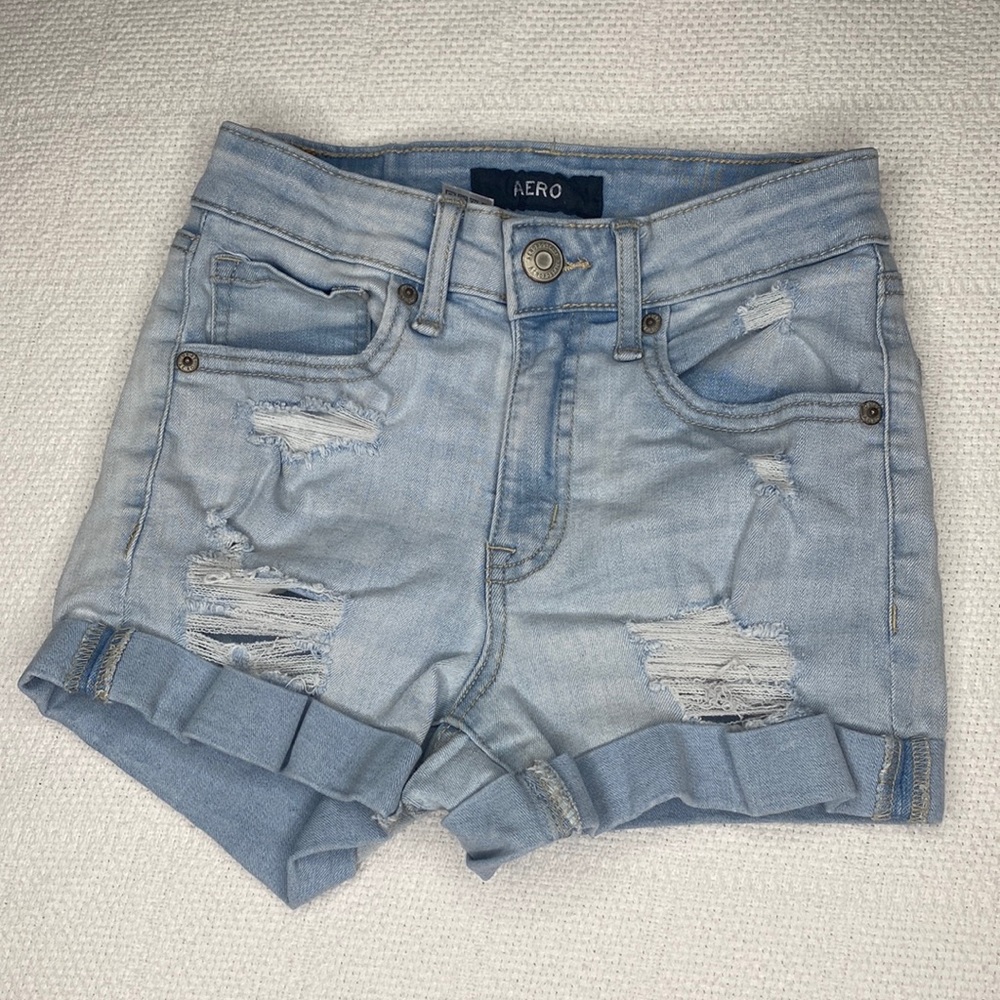 Light wash denim shorts high rise midi